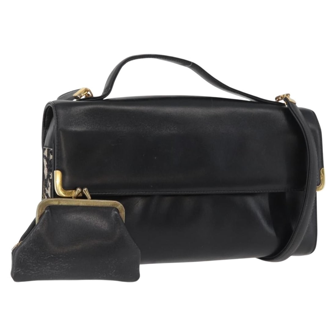 Christian Dior Black Leather Handbag with Gold Tone Hardware and Shoulder Strap: Christian Dior Black Leather Handbag with Gold Tone Hardware and Shoulder Strap This Christian Dior handbag is crafted from black leather with gold-tone accents and offers versatile 2-way carrying opt