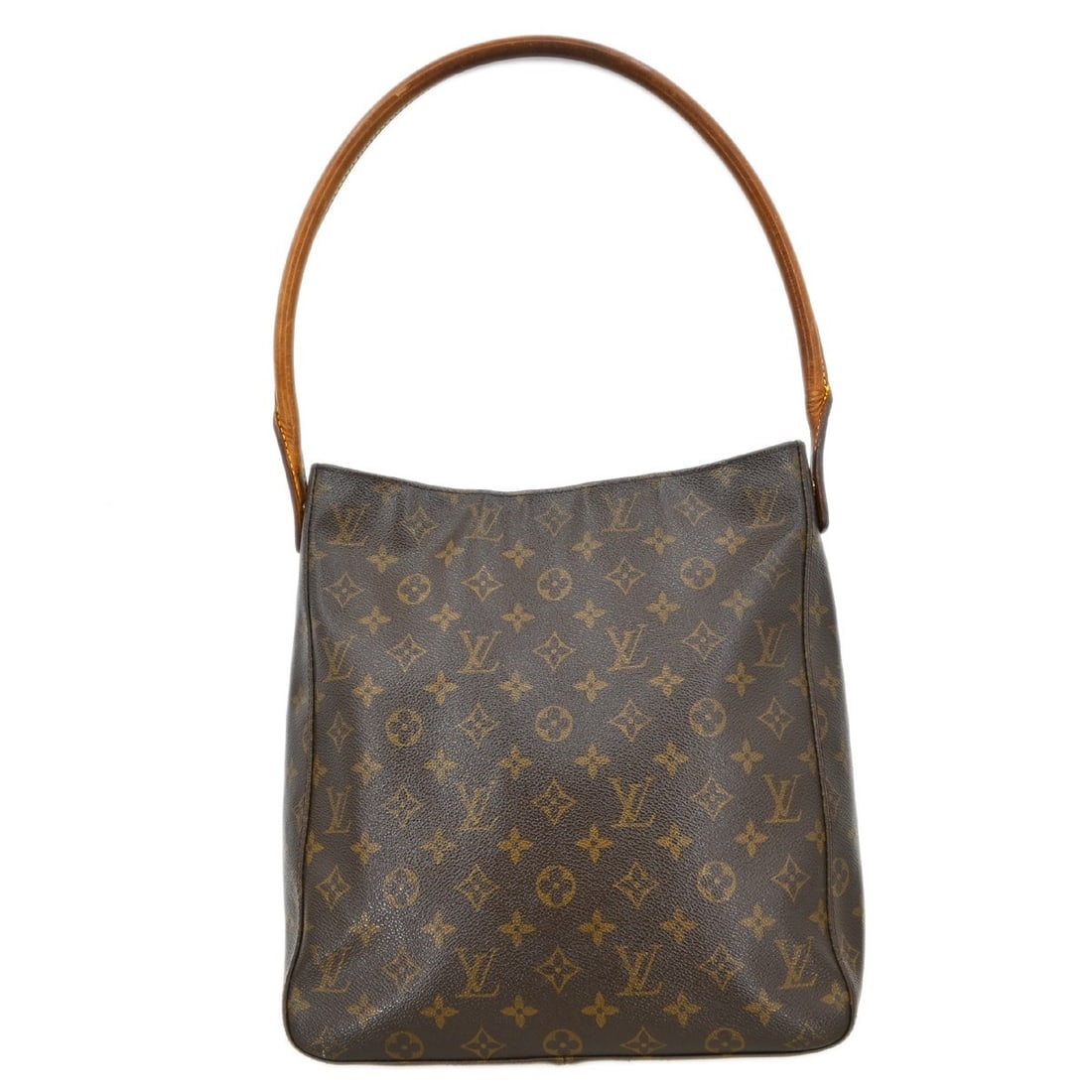 Louis Vuitton Looping GM Monogram Brown Leather Shoulder Bag M51145: Louis Vuitton Looping GM Monogram Brown Leather Shoulder Bag M51145 This Louis Vuitton Looping GM shoulder bag features the iconic Monogram pattern on brown leather with beige leather handles and trim