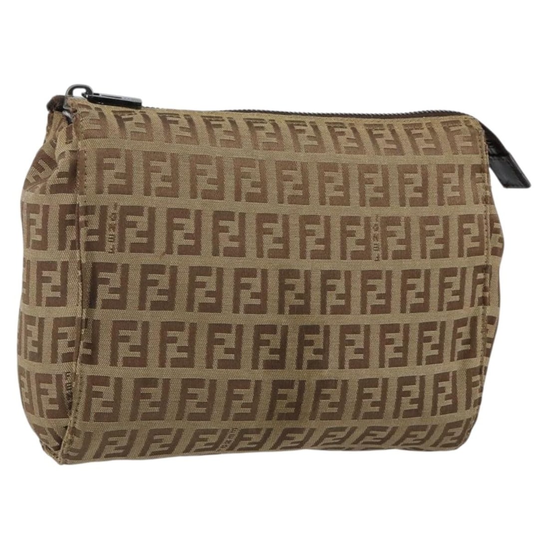 Fendi Zucchino Canvas Beige Silver Pouch Made in Italy: Fendi Zucchino Canvas Beige Silver Pouch Made in Italy Introducing the FENDI Zucchino Canvas Pouch, a stylish accessory crafted in Italy. This pouch features a distinctive beige and silver Zucchino ca