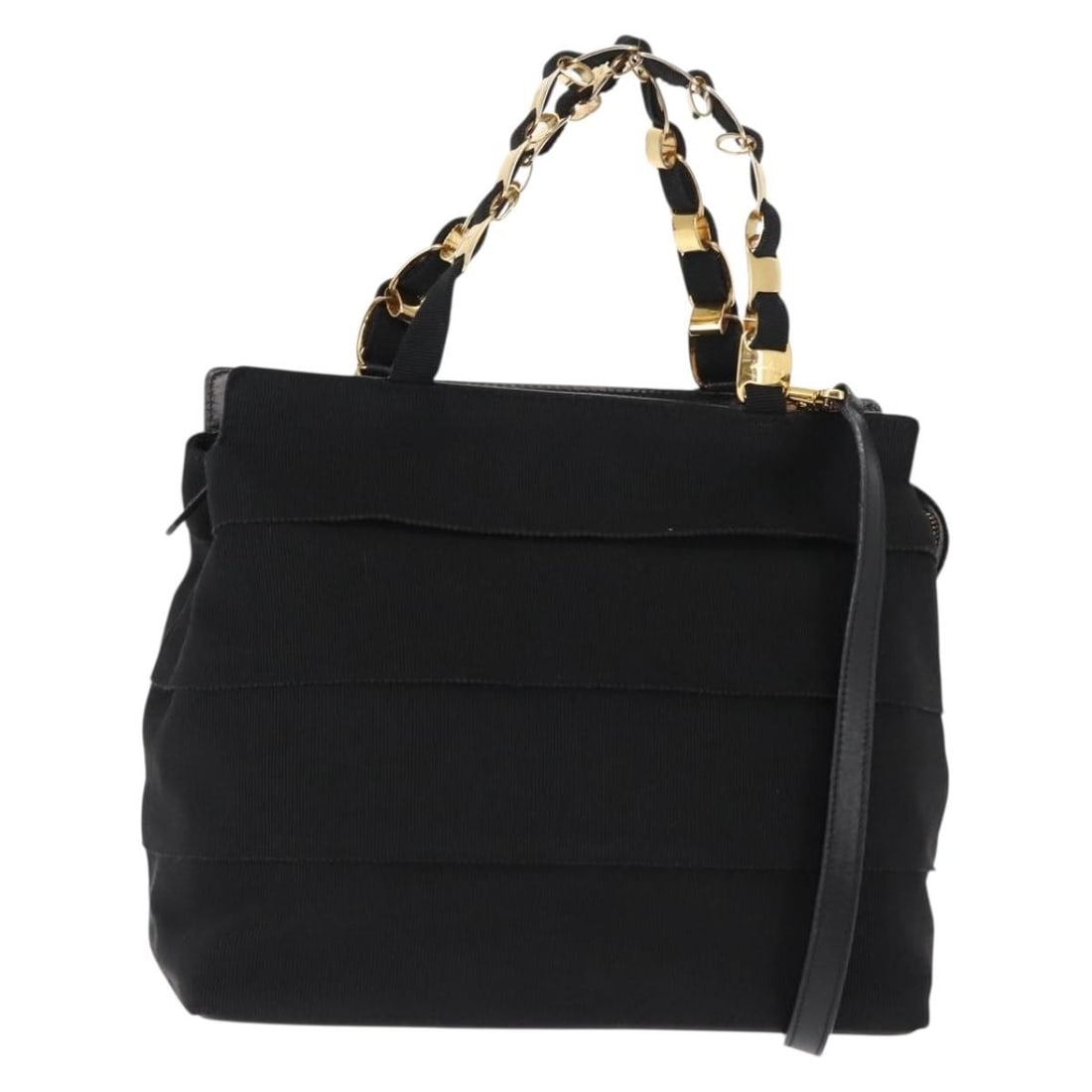 Salvatore Ferragamo Vala Black Canvas 2-Way Hand Bag Italy Auth BA6795: Salvatore Ferragamo Vala Black Canvas 2-Way Hand Bag Italy Auth BA6795 This Salvatore Ferragamo Vala Hand Bag is a stylish and authentic accessory made in Italy. Crafted from durable black canvas, it 