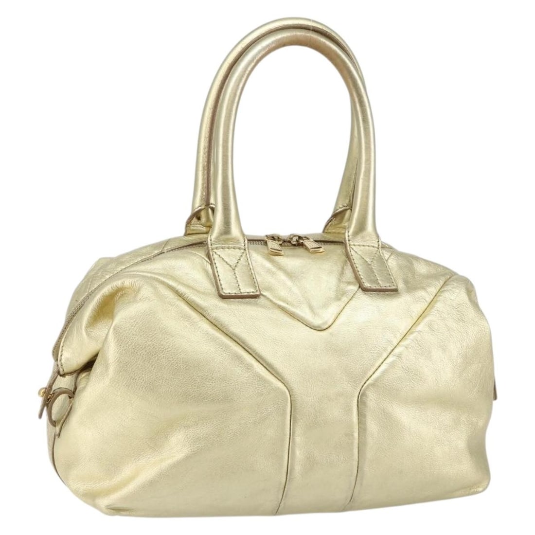SAINT LAURENT Gold Leather Easy Mini Boston Bag BA6609 Italy: SAINT LAURENT Gold Leather Easy Mini Boston Bag BA6609 Italy Elevate your accessory collection with the SAINT LAURENT Easy Mini Boston Bag, crafted from luxurious leather in a stunning gold hue. This 