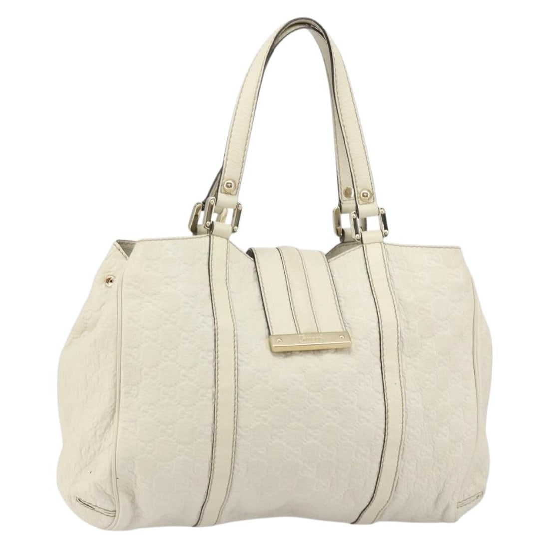 GUCCI GG Canvas Tote Bag White Gold Leather Auth Italy: GUCCI GG Canvas Tote Bag White Gold Leather Auth Italy This elegant GUCCI Tote Bag combines luxury and functionality, crafted from high-quality leather and GG canvas in a sophisticated white and gold 