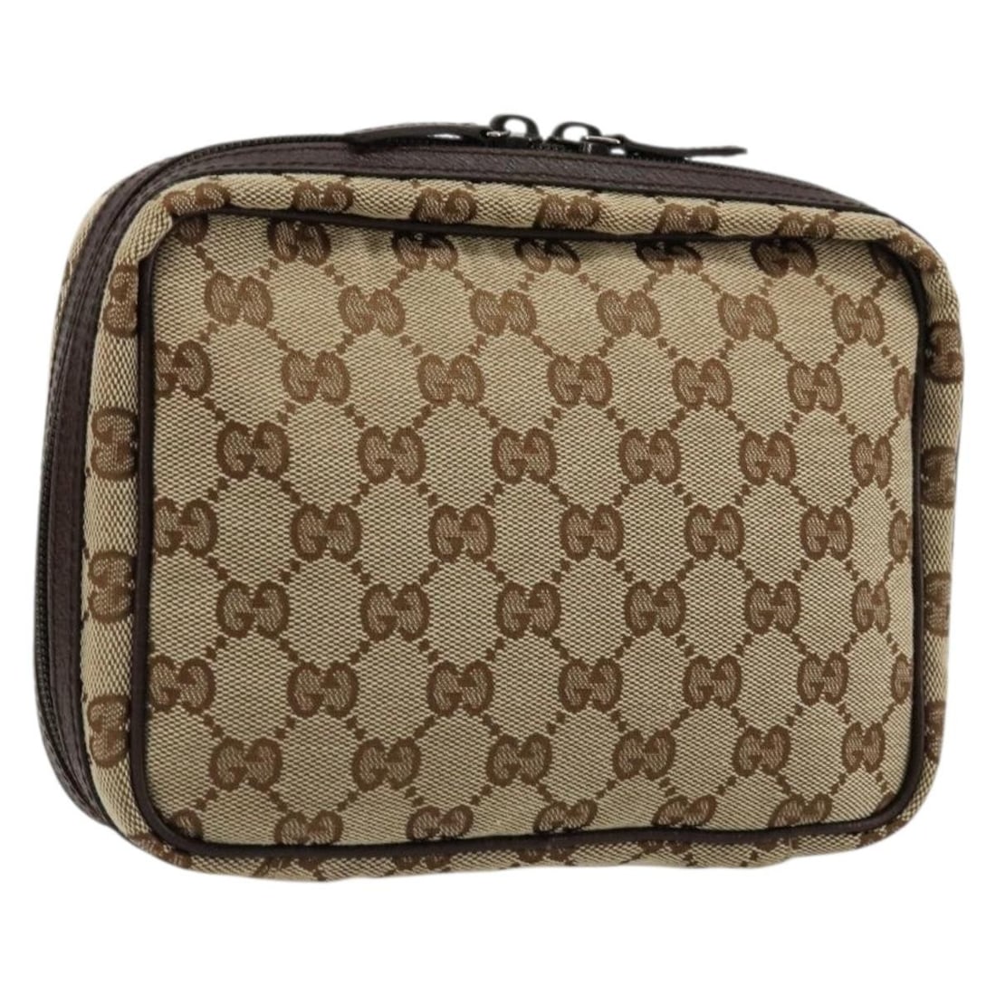 Gucci GG Canvas Beige Silver Women Pouch 7.5 x 5.5 x 2.4 inch: Gucci GG Canvas Beige Silver Women Pouch 7.5 x 5.5 x 2.4 inch This GUCCI GG Canvas pouch features a beige and silver exterior crafted from the brand's signature GG canvas. Designed for women, the pouc