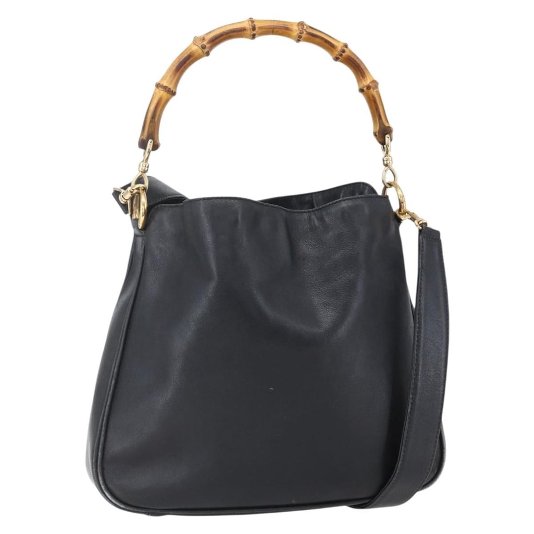 GUCCI Bamboo 2way Shoulder Bag Leather Black Gold 001 3754 Auth (1 of 18)