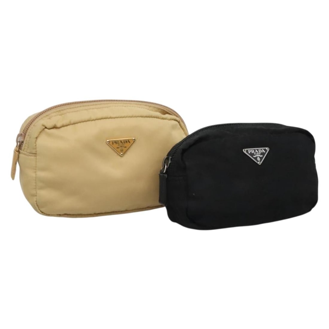 PRADA Nylon Pouch Set Beige Black Authentic Bundle: PRADA Nylon Pouch Set Beige Black Authentic Bundle This authentic PRADA pouch set features a stylish design in a chic beige and black color scheme. Constructed from durable nylon, the pouch is versati