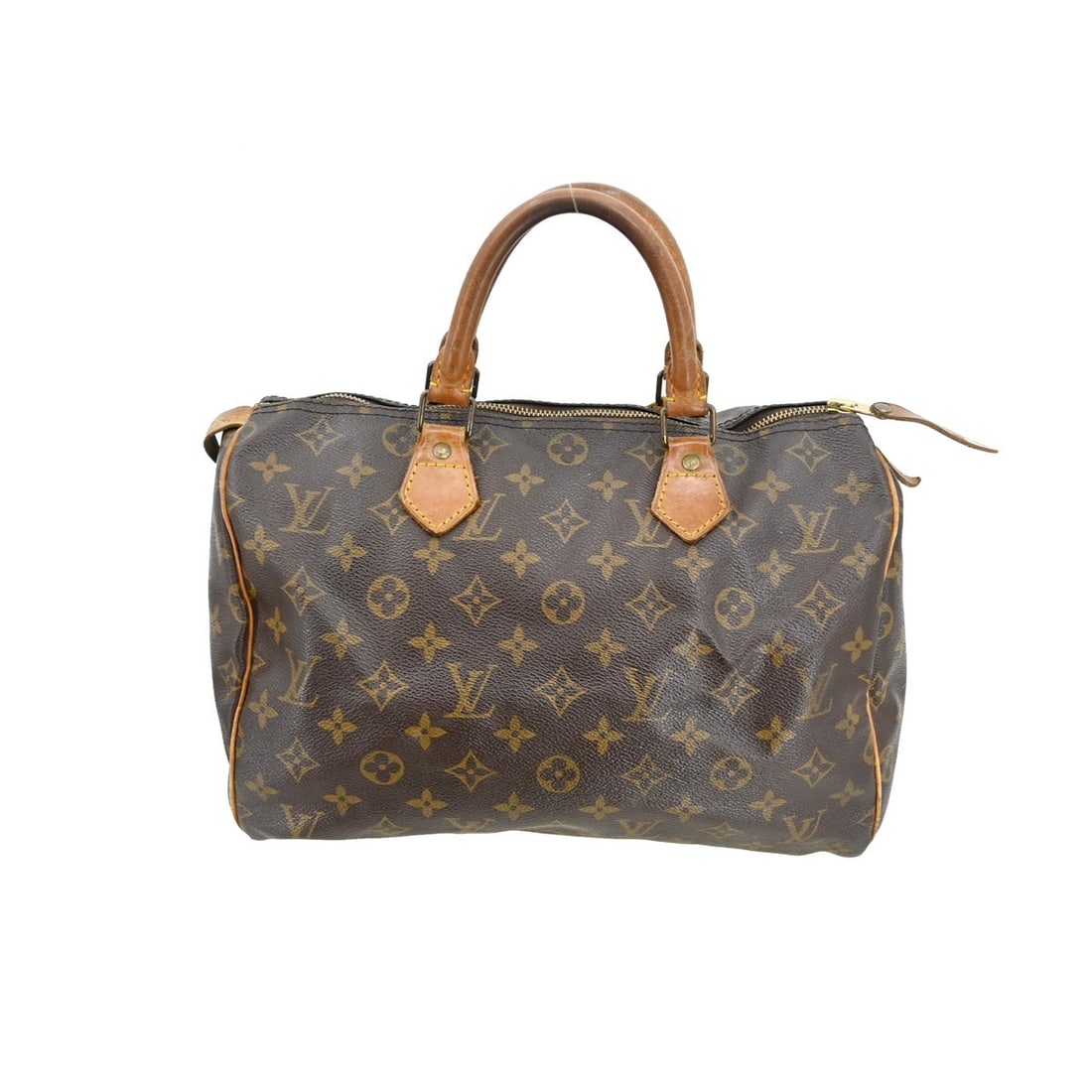 Louis Vuitton Speedy 30 Monogram Canvas Satchel Brown M41526: Louis Vuitton Speedy 30 Monogram Canvas Satchel Brown M41526 This Louis Vuitton Speedy 30 handbag features the signature monogram canvas with beige leather double handles and a zip closure. Designed f
