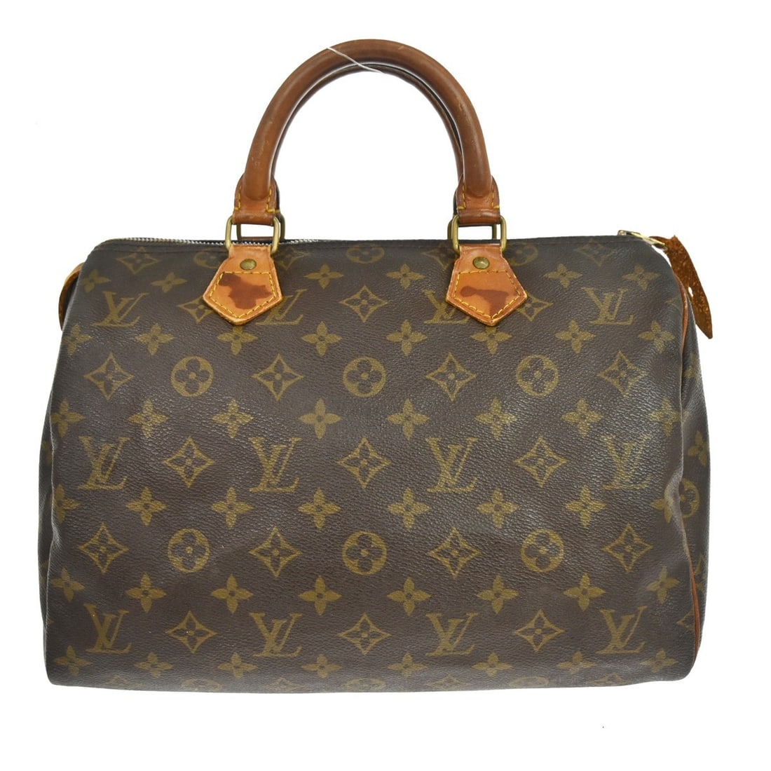 Louis Vuitton Speedy 30 Monogram Canvas Satchel with Double Leather Handles: Louis Vuitton Speedy 30 Monogram Canvas Satchel with Double Leather Handles This Louis Vuitton Speedy 30 handbag features the classic monogram canvas exterior with beige double leather handles and a z