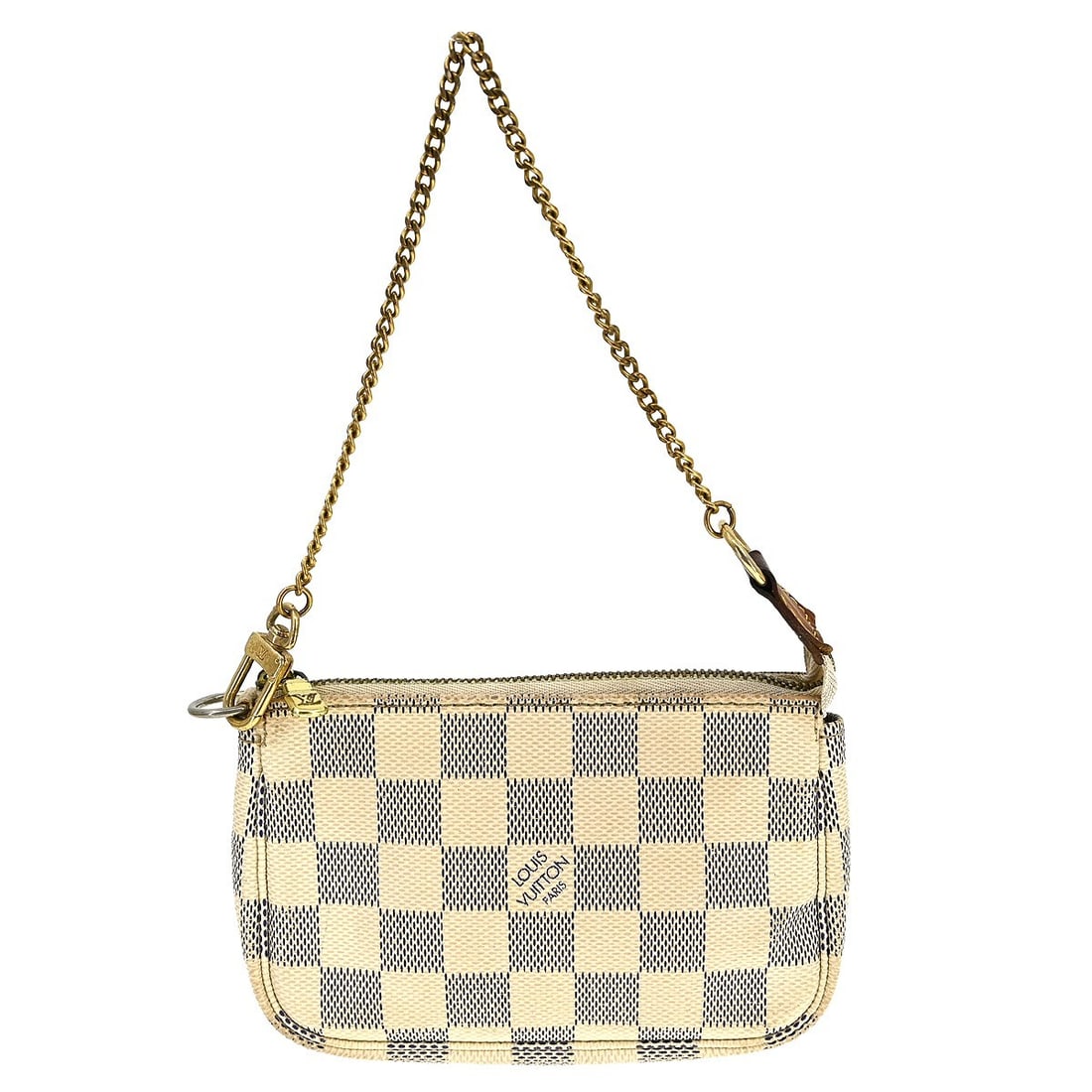 Louis Vuitton Mini Pochette Accessoires Damier Azur Chain Strap Handbag: Louis Vuitton Mini Pochette Accessoires Damier Azur Chain Strap Handbag This Louis Vuitton Mini Pochette Accessoires handbag features the signature Damier Azur canvas with a logo accent and a convenie