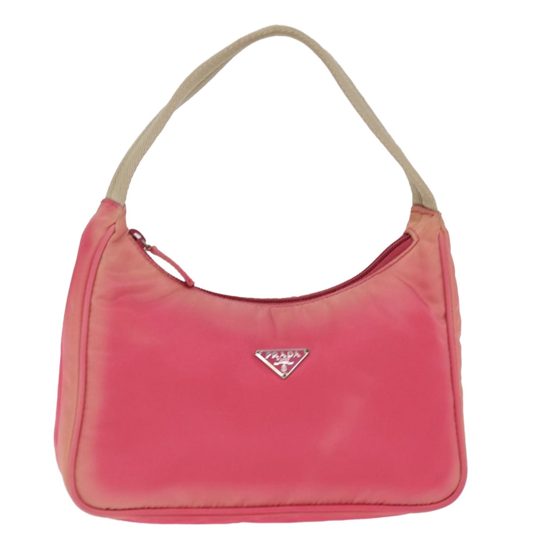 Prada pink nylon women s hand bag Italy 8.7 inch: Prada pink nylon women s hand bag Italy 8.7 inch This PRADA handbag is crafted from pink nylon and designed for women. Made in Italy, it features a compact silhouette with approximate dimensions of 22