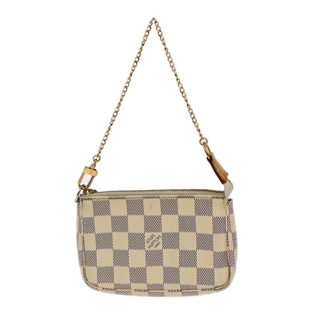 Louis Vuitton Mini Pochette Accessoires Damier Azur Canvas Handbag with Chain Strap: Louis Vuitton Mini Pochette Accessoires Damier Azur Canvas Handbag with Chain Strap This Louis Vuitton Mini Pochette Accessoires features the iconic Damier Azur pattern and is crafted from Damier canv