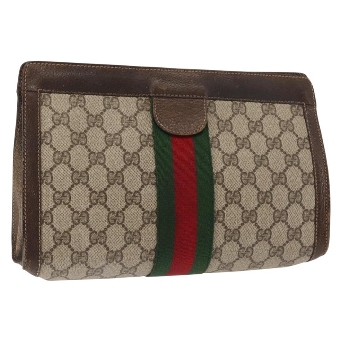 GUCCI GG Supreme Web Clutch Bag Beige PVC 67 014 2125 Authentic: GUCCI GG Supreme Web Clutch Bag Beige PVC 67 014 2125 Authentic This GUCCI GG Supreme Web Sherry Line Clutch Bag is crafted in Italy from durable PVC leather and features a stylish beige color. Design