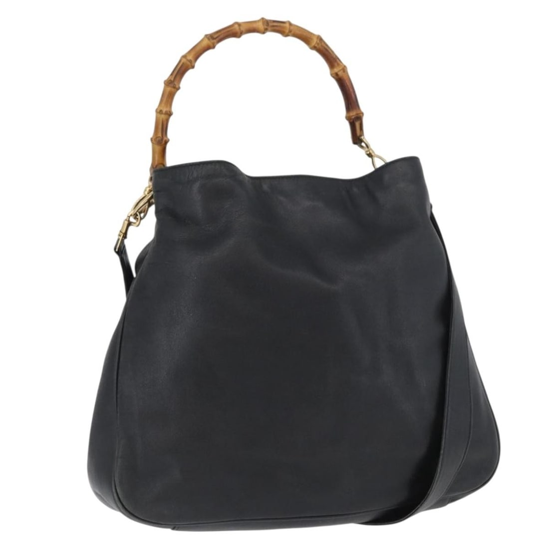 Gucci Black Leather Bamboo Top Handle Bag With Shoulder Strap 001 3754 1577: Gucci Black Leather Bamboo Top Handle Bag With Shoulder Strap 001 3754 1577 This GUCCI Bamboo Hand Bag is crafted from black leather with gold-tone accents and features both a top handle and a detacha