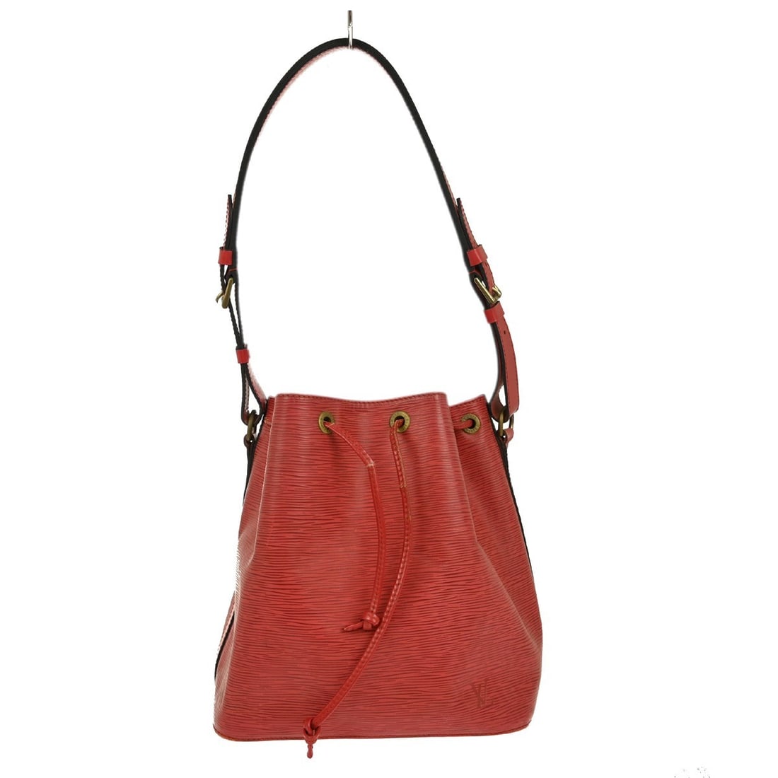 Louis Vuitton Petite Noe Red Epi Leather Medium Shoulder Bag M44107: Louis Vuitton Petite Noe Red Epi Leather Medium Shoulder Bag M44107 This Louis Vuitton Petite Noe shoulder bag is crafted from red Epi leather and features gold-tone hardware, a drawstring closure, an
