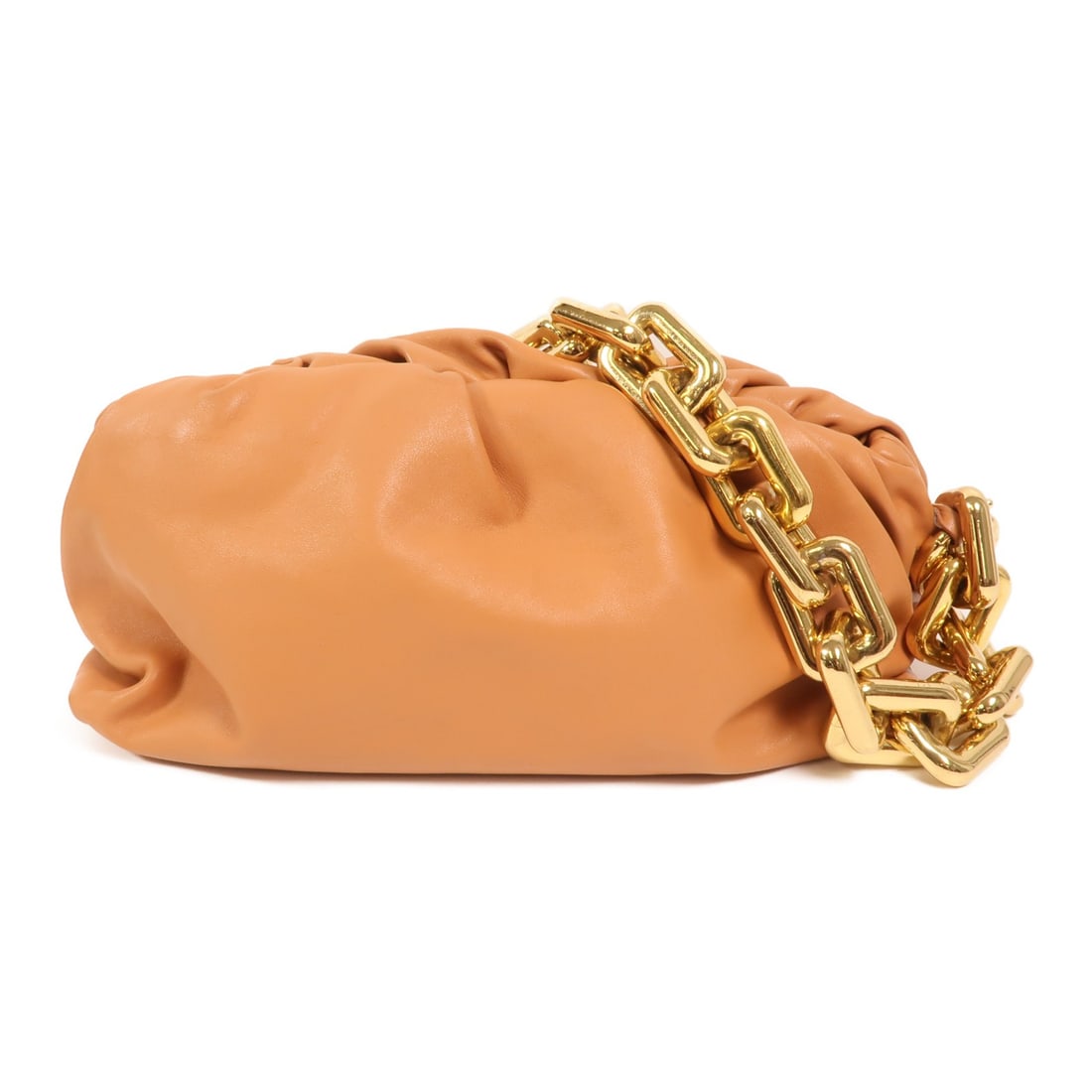 Bottega Veneta Brown Calfskin Chain Shoulder Bag with Gold Hardware: Bottega Veneta Brown Calfskin Chain Shoulder Bag with Gold Hardware This Bottega Veneta shoulder bag is crafted from brown calfskin leather and features a stylish chain detail. Designed for women, it 