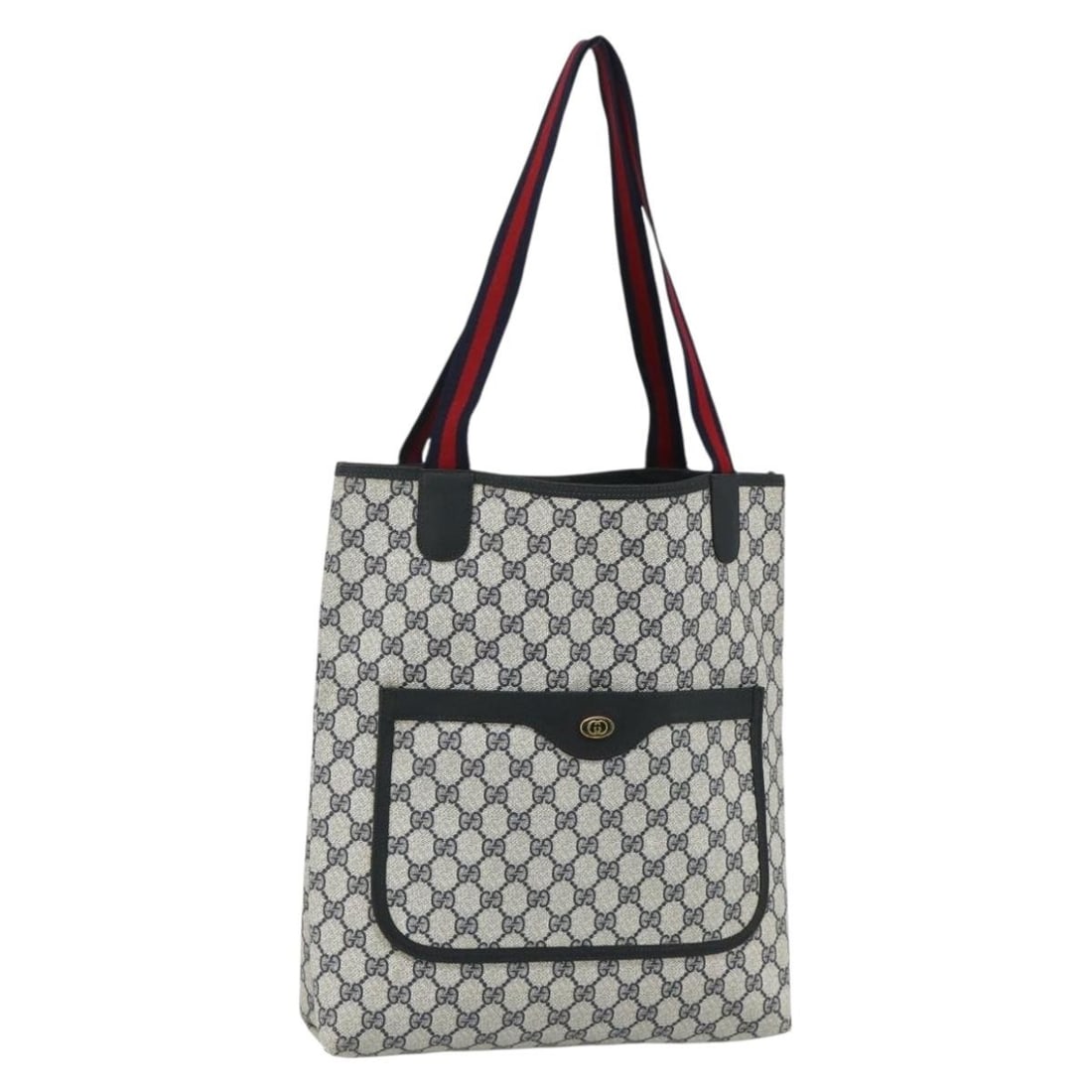 Gucci Sherry Line Navy Gold PVC Tote Bag 39 02 003: Gucci Sherry Line Navy Gold PVC Tote Bag 39 02 003 This GUCCI GG Supreme Sherry Line tote bag is crafted from navy and gold PVC leather with GG canvas detailing. Made in Italy, it features a spacious 
