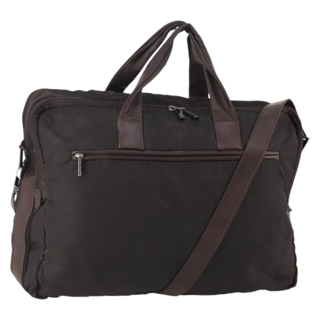 LOEWE Nylon Brown Silver 2way Shoulder Strap Business Bag: LOEWE Nylon Brown Silver 2way Shoulder Strap Business Bag This LOEWE business bag is crafted from nylon in a brown and silver color combination, offering both style and practicality. Designed as a 2-w