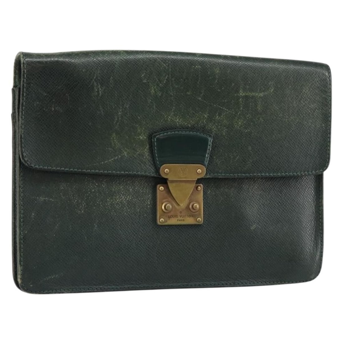 LOUIS VUITTON Taiga Leather Pochette Kourad Clutch Bag Epicea M30194 Auth: LOUIS VUITTON Taiga Leather Pochette Kourad Clutch Bag Epicea M30194 Auth This authentic Louis Vuitton Taiga Pochette Kourad Clutch Bag in Epicea is a stylish accessory ideal for various occasions. Cr