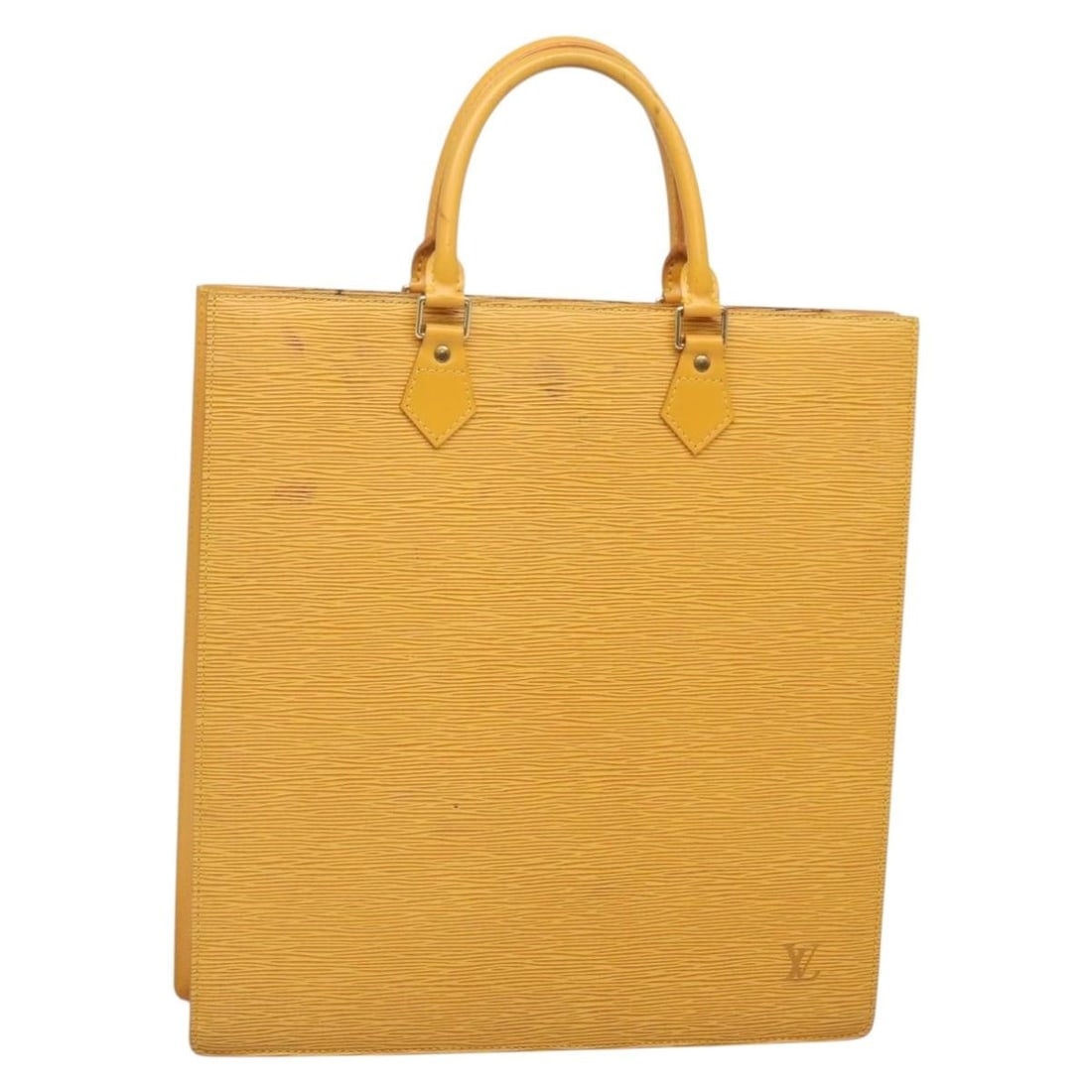 Louis Vuitton Epi Sac Plat Hand Bag Yellow M52079 Auth France: Louis Vuitton Epi Sac Plat Hand Bag Yellow M52079 Auth France This authentic Louis Vuitton Epi Sac Plat Hand Bag in vibrant yellow showcases a timeless design crafted from durable Epi leather. The bag