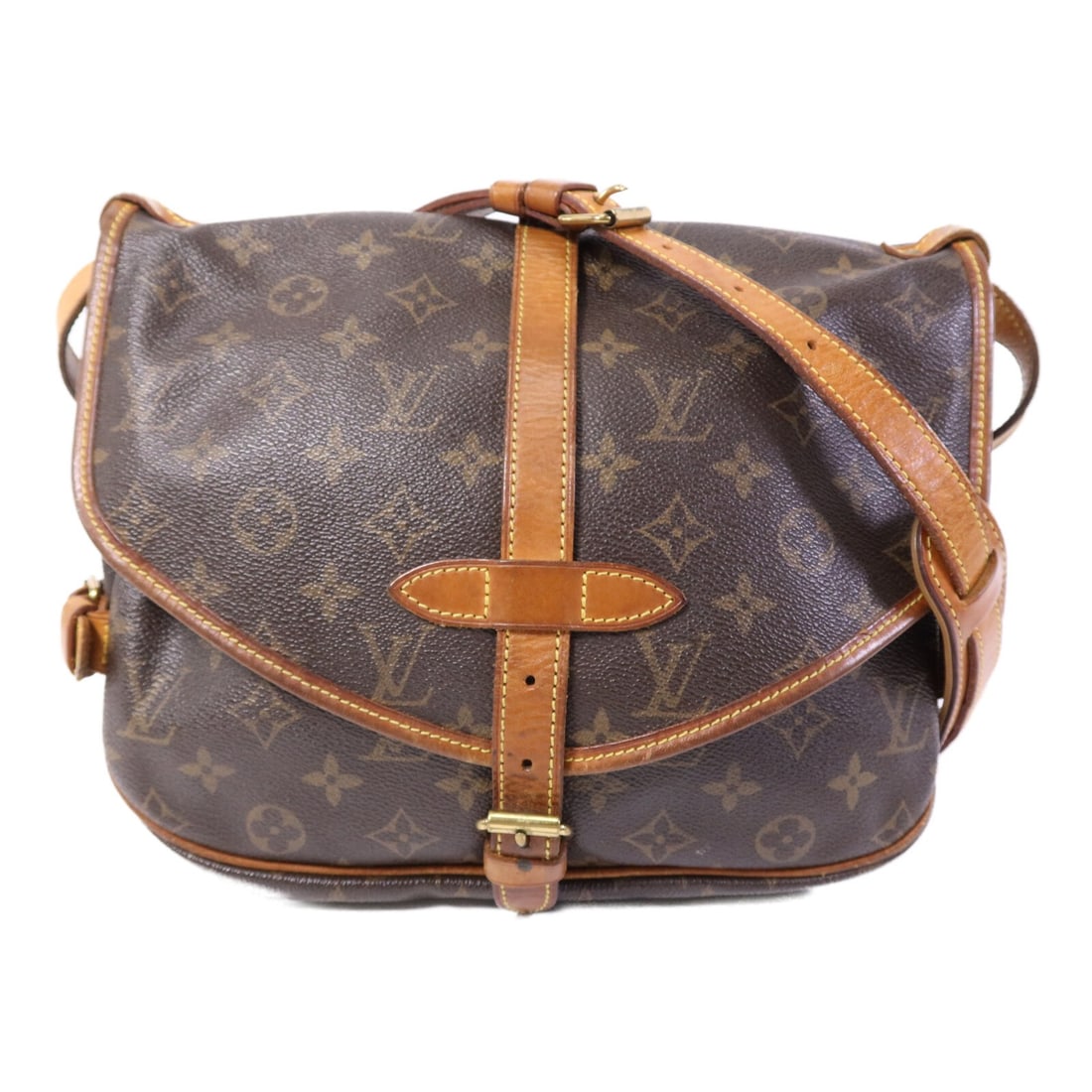 Louis Vuitton Saumur 30 Monogram Shoulder Bag with Gold Hardware Brown: Louis Vuitton Saumur 30 Monogram Shoulder Bag with Gold Hardware Brown This Louis Vuitton Saumur 30 shoulder bag features the iconic Monogram canvas in brown with PVC coated canvas exterior. Designed 