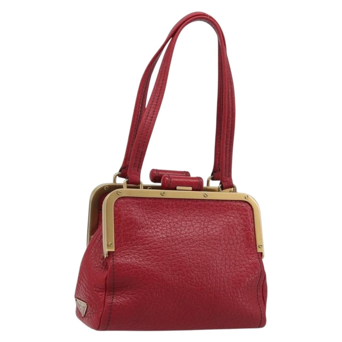 Prada Red and Gold Leather Women's Handbag with Guarantee Card: Prada Red and Gold Leather Women's Handbag with Guarantee Card This PRADA handbag is crafted from red leather with gold accents, designed for women. The bag features a structured silhouette with a top