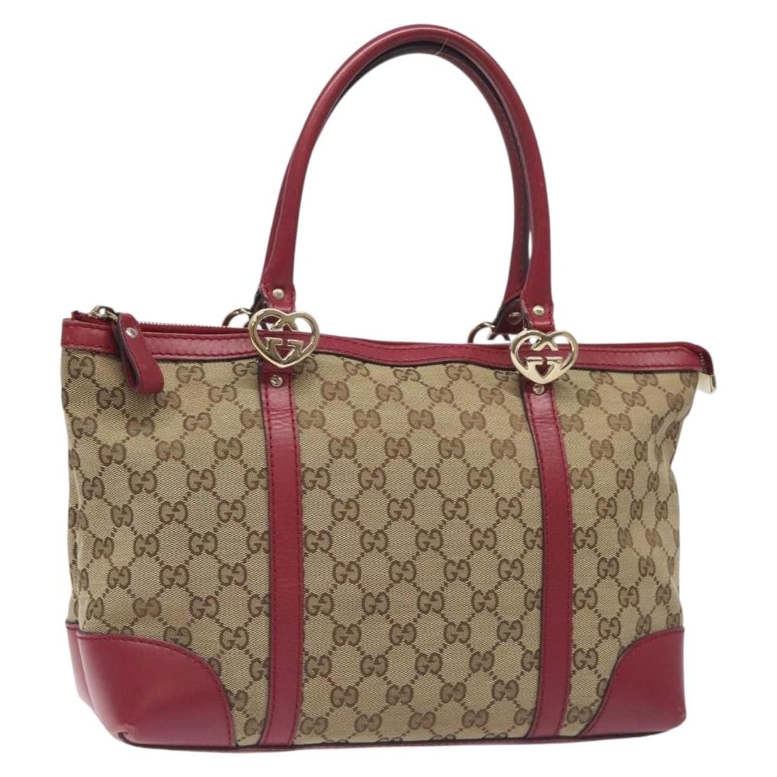 Beige Gold GG Canvas Lovely Handbag by Gucci Model 257069: Beige Gold GG Canvas Lovely Handbag by Gucci Model 257069 This is a Gucci GG Canvas Lovely Hand Bag in beige and gold tones, designed for women. The exterior is crafted from signature GG canvas, compl
