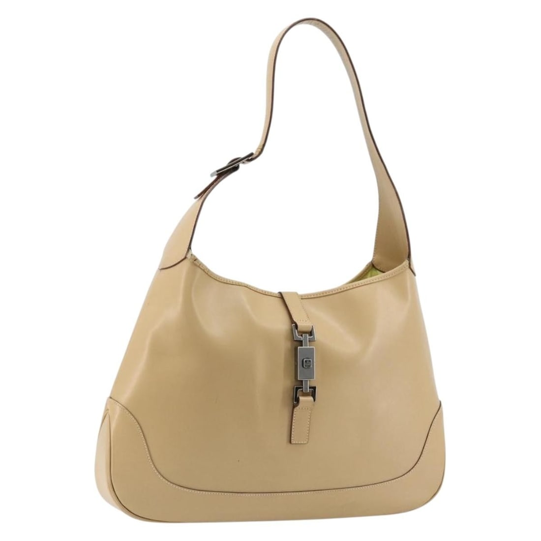 Gucci Jackie leather shoulder bag beige silver Italy 001 3346: Gucci Jackie leather shoulder bag beige silver Italy 001 3346 This is a GUCCI Jackie shoulder bag crafted from beige leather with silver-tone accents. The bag features a spacious main compartment, a s