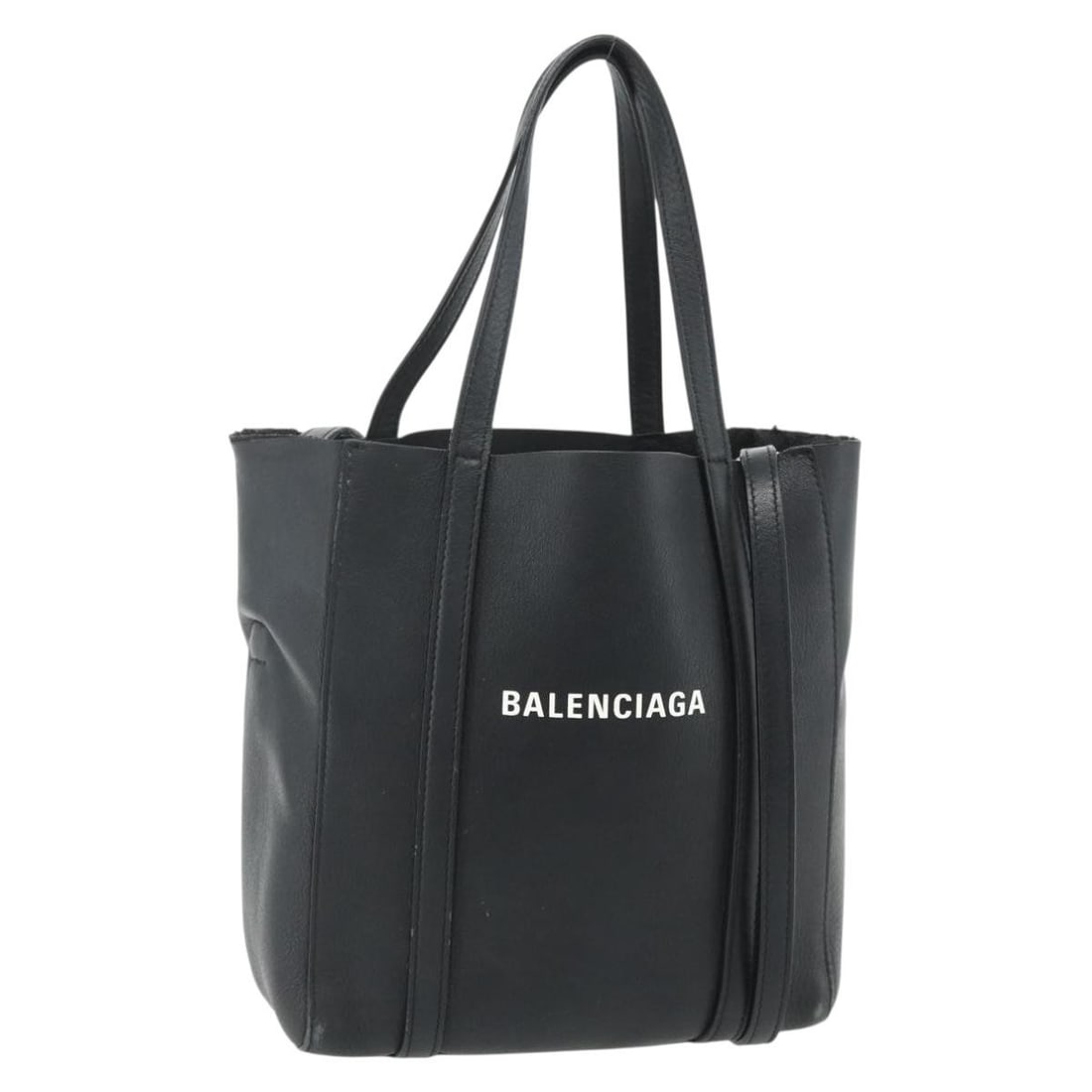 Balenciaga 551815 black silver leather tote with shoulder strap: Balenciaga 551815 black silver leather tote with shoulder strap This BALENCIAGA tote bag is crafted from leather in a black and silver color scheme. Designed for two-way use, it features both a handle