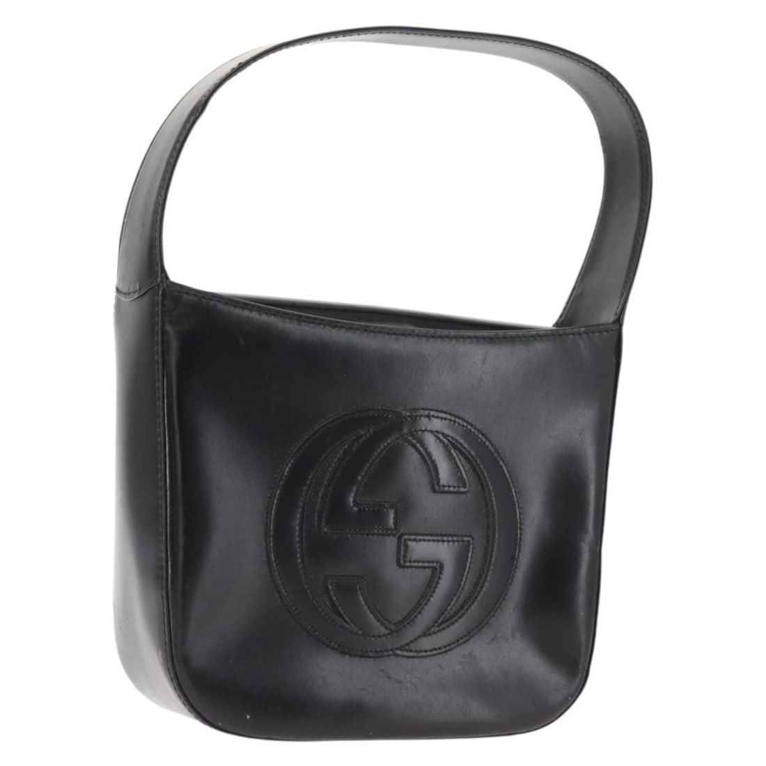 GUCCI Black Silver Enamel Shoulder Bag Auth FM4926: GUCCI Black Silver Enamel Shoulder Bag Auth FM4926 This authentic GUCCI shoulder bag combines elegance and functionality, crafted from high-quality enamel in a striking black and silver color scheme. 