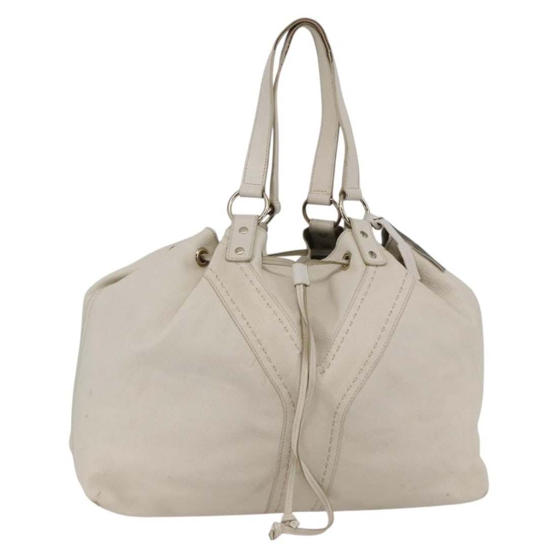 SAINT LAURENT White Gold Leather Tote Bag Made in Italy: SAINT LAURENT White Gold Leather Tote Bag Made in Italy This exquisite Saint Laurent Tote Bag combines elegance and functionality, crafted from high-quality leather in a striking white and gold color 