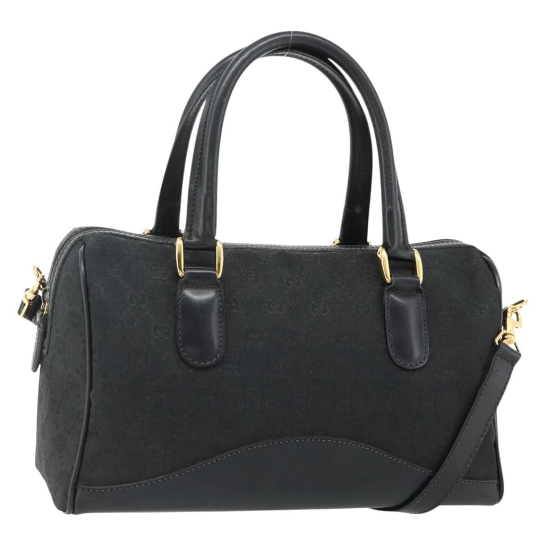 Gucci Sherry Line GG Canvas Black Gold 2way Hand Bag: Gucci Sherry Line GG Canvas Black Gold 2way Hand Bag This Gucci GG Canvas Web Sherry Line 2-way handbag features a black and gold color scheme with leather and GG canvas materials. Designed for versat