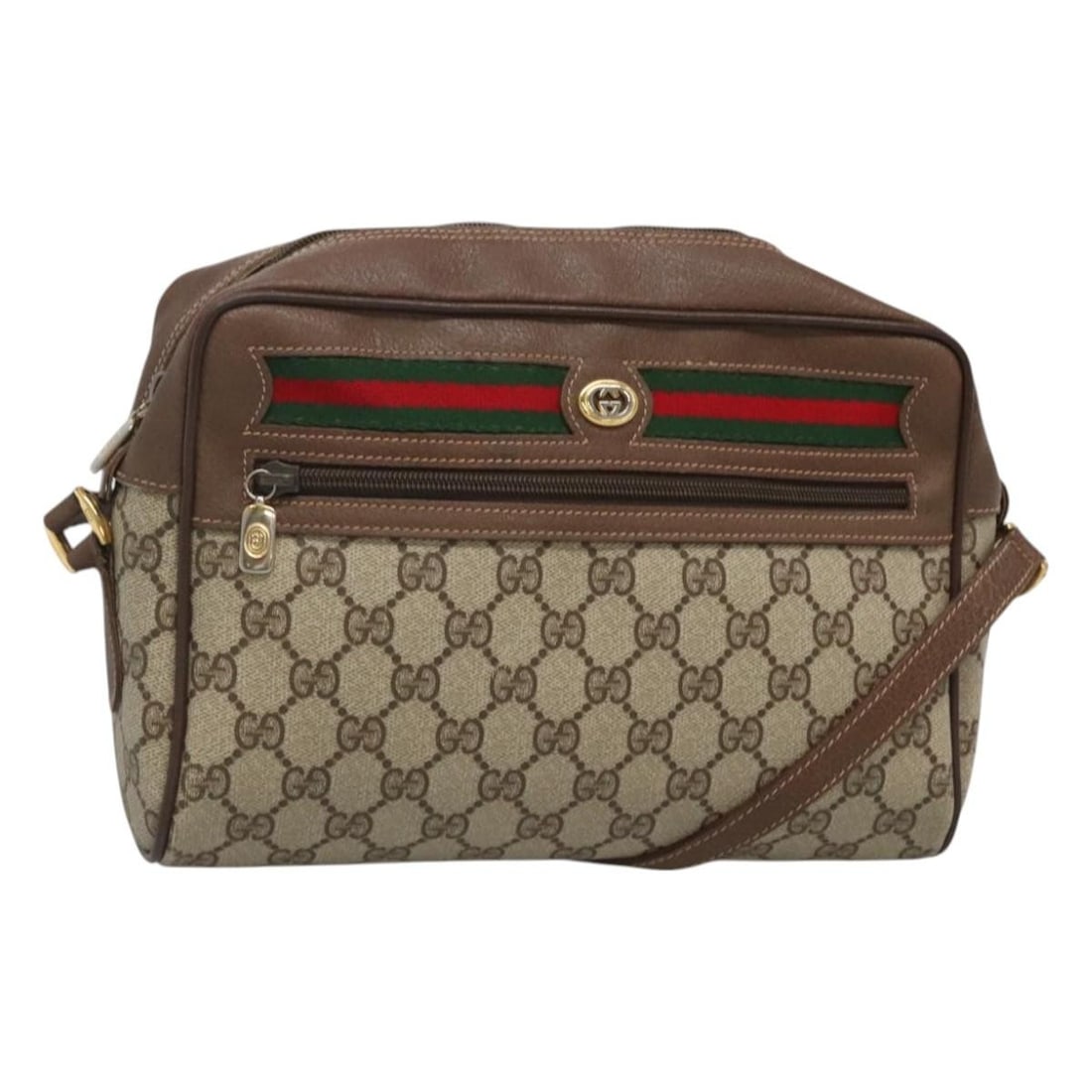 Gucci Sherry Line GG Supreme Beige PVC Shoulder Bag 56 02 088: Gucci Sherry Line GG Supreme Beige PVC Shoulder Bag 56 02 088 This is a Gucci GG Supreme Web Sherry Line shoulder bag crafted from beige and gold PVC leather with GG canvas accents. Designed for women