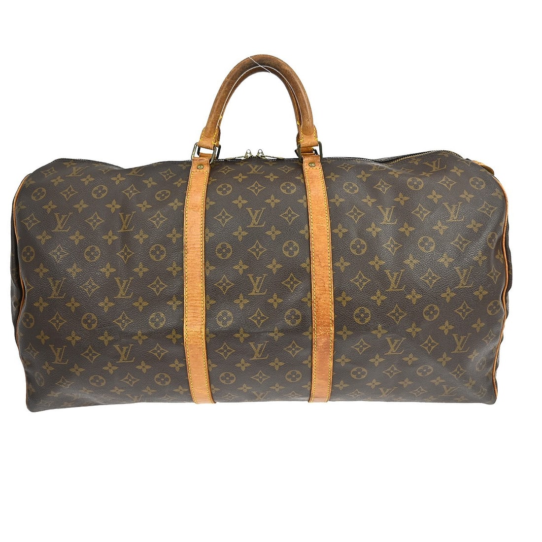Louis Vuitton Keepall 60 Monogram Canvas Extra Large Travel Duffle Bag: Louis Vuitton Keepall 60 Monogram Canvas Extra Large Travel Duffle Bag This is a vintage Louis Vuitton Keepall 60 travel handbag featuring the iconic monogram canvas with leather trim. Designed for un