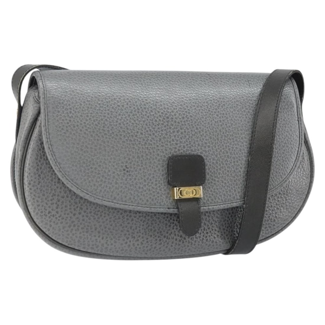 Gray Leather Shoulder Purse by Christian Dior Gold Accents: Gray Leather Shoulder Purse by Christian Dior Gold Accents This Christian Dior shoulder bag features gray leather accented with gold-tone details. Designed for everyday use, it offers a compact, funct