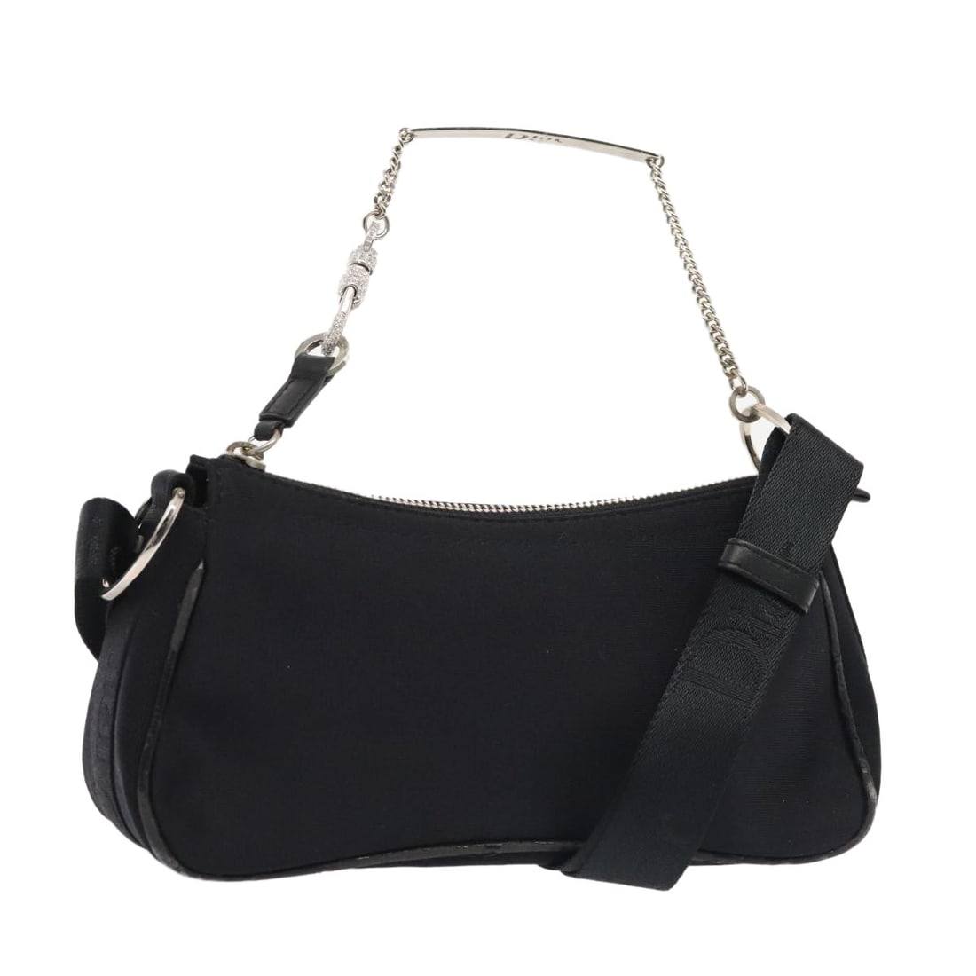 Christian Dior Nylon Black Silver Shoulder Bag Italy: Christian Dior Nylon Black Silver Shoulder Bag Italy This Christian Dior shoulder bag is crafted from black nylon with silver-tone accents. Designed for women, it features a compact silhouette with ap