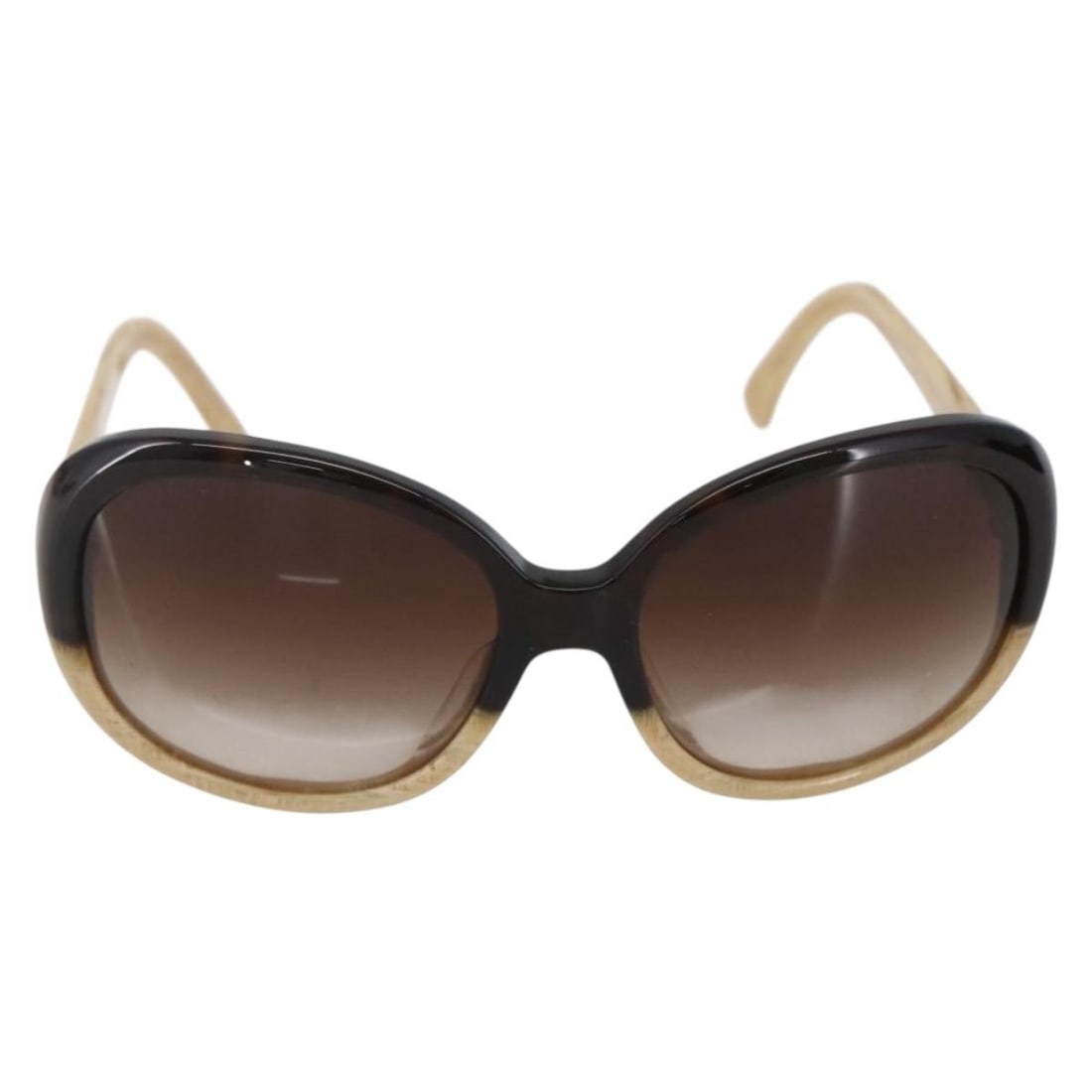 Beige Plastic Chanel CC Logo Sunglasses for Women: Beige Plastic Chanel CC Logo Sunglasses for Women This pre-owned pair of Chanel Logo CC sunglasses features a beige plastic frame designed for women. The sunglasses are made in Italy and show slight r
