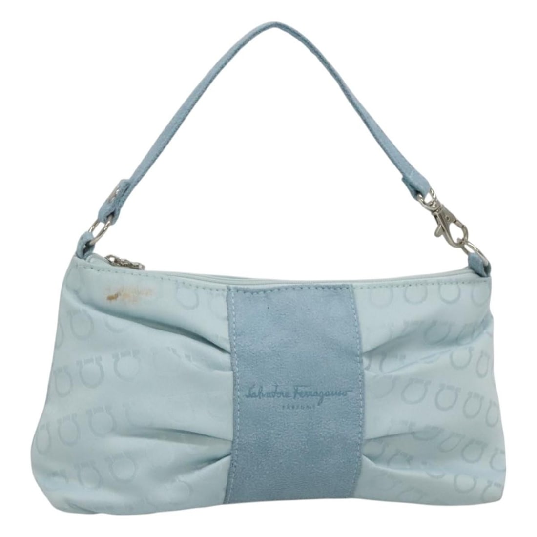 Salvatore Ferragamo Blue Silver Nylon Accessory Pouch 9.1 x 4.7 x 2.0inch: Salvatore Ferragamo Blue Silver Nylon Accessory Pouch 9.1 x 4.7 x 2.0inch This Salvatore Ferragamo accessory pouch is crafted from blue nylon with silver-tone accents. Designed for women, the pouch fe