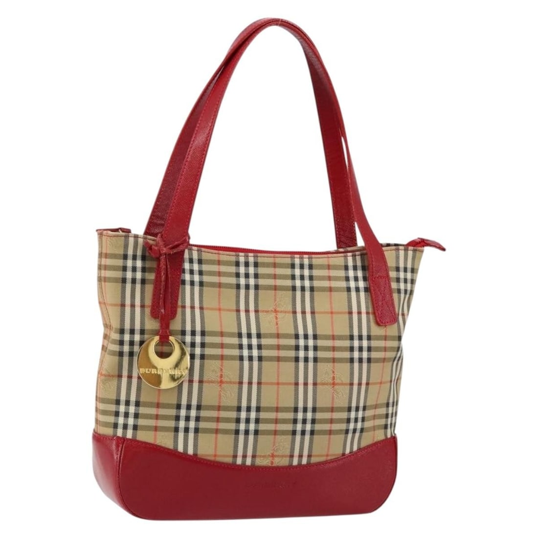 BURBERRY Nova Check Beige Gold Canvas Hand Bag Auth 154459: BURBERRY Nova Check Beige Gold Canvas Hand Bag Auth 154459 Introducing a stylish Burberry Nova Check Hand Bag, crafted from durable canvas in a sophisticated beige and gold color palette. This handbag