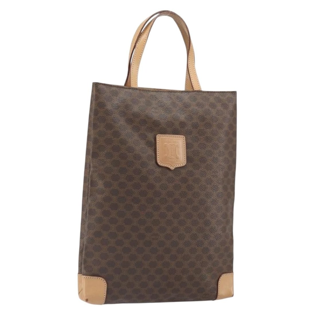 Brown Celine Macadam Tote Vintage Canvas and Leather Handbag 21cm x 29cm: Brown Celine Macadam Tote Vintage Canvas and Leather Handbag 21cm x 29cm This Celine Vintage Macadam Tote bag features a classic brown canvas body with leather trim, designed for women. The bag showca