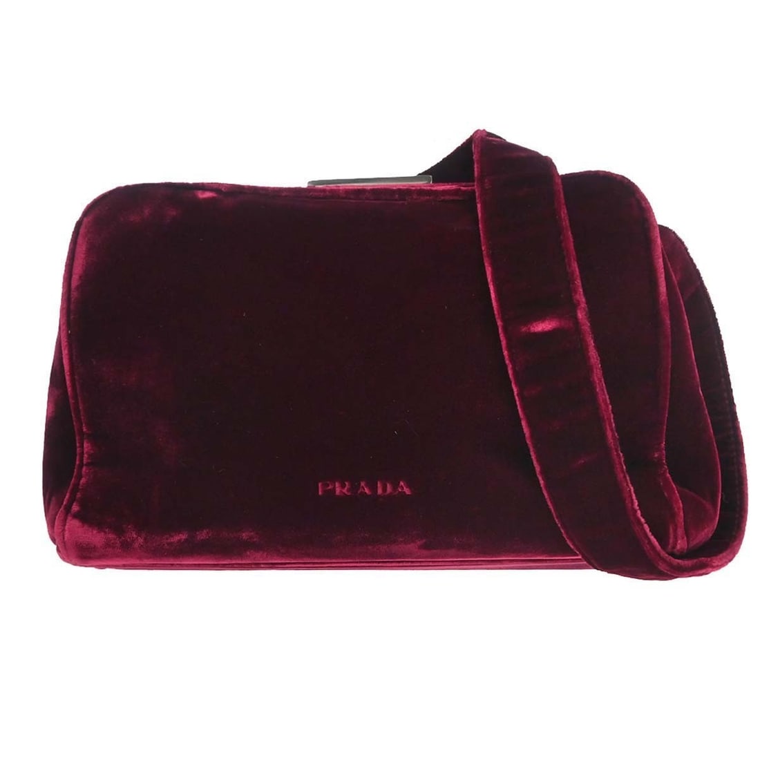 Prada Medium Bordeaux Velvet and Leather Shoulder Bag Women's: Prada Medium Bordeaux Velvet and Leather Shoulder Bag Women's This Prada Bordeaux velvet shoulder bag features a luxurious combination of leather and velvet in a rich Bordeaux color. Designed for casu