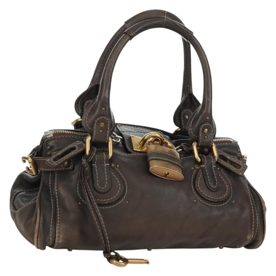 Chloe Paddington Leather Satchel in Brown Gold Silver with Dust Bag: Chloe Paddington Leather Satchel in Brown Gold Silver with Dust Bag This Chloe Paddington handbag is crafted from leather in a combination of brown, gold, and silver tones. The bag features a structur