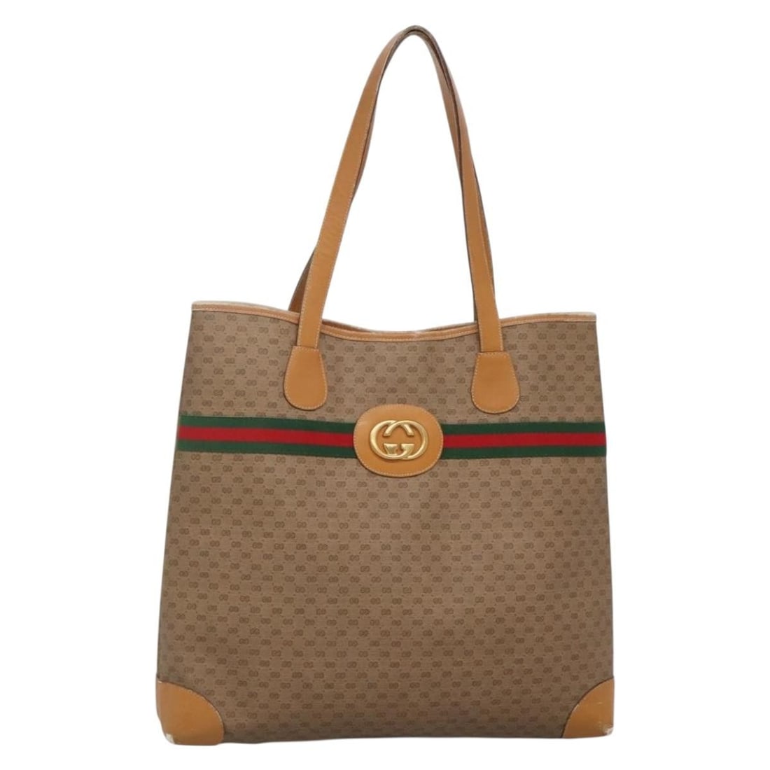 GUCCI Micro GG Supreme Web Tote Bag Beige Gold PVC 002 988 0174 Auth: GUCCI Micro GG Supreme Web Tote Bag Beige Gold PVC 002 988 0174 Auth This GUCCI Micro GG Supreme Web Sherry Line Tote Bag combines chic style with practicality. Crafted from durable PVC leather in a s