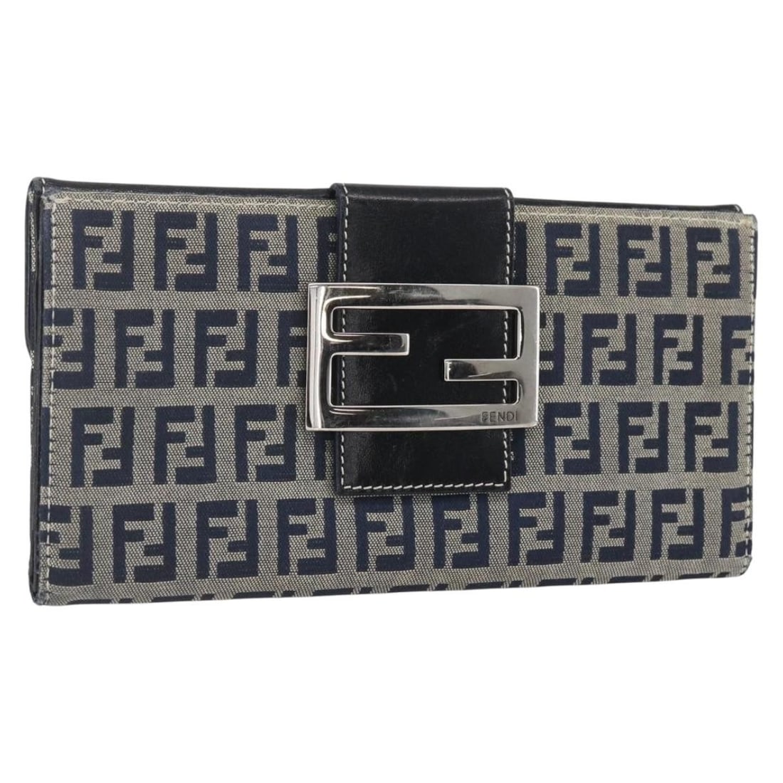FENDI Zucchino Canvas Long Wallet Navy Silver Authentic Italy (1 of 18)