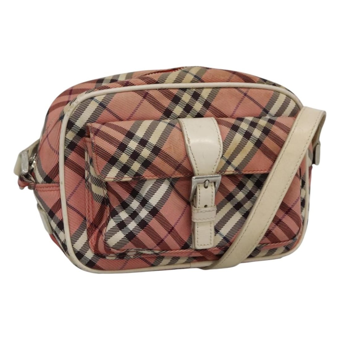 Burberry Blue Label Canvas Shoulder Purse in Red Nova Check Pattern: Burberry Blue Label Canvas Shoulder Purse in Red Nova Check Pattern This Burberry Nova Check Blue Label shoulder bag features a classic red canvas exterior with the signature Nova Check pattern. Desig