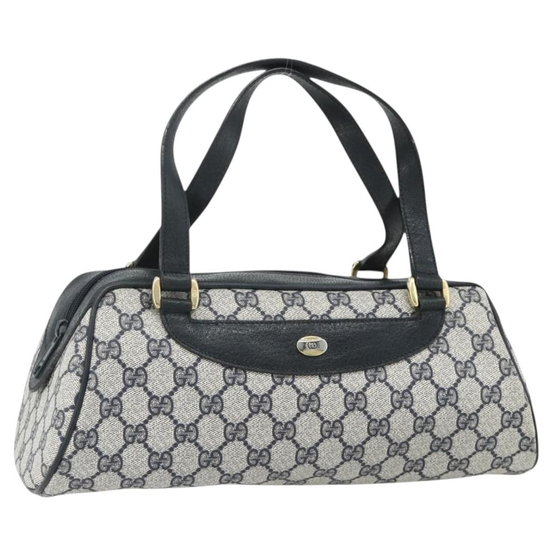 Gucci GG Supreme Navy Gold PVC Handbag Italy 89 02 062: Gucci GG Supreme Navy Gold PVC Handbag Italy 89 02 062 This Gucci GG Supreme handbag features a navy and gold color scheme and is crafted from PVC leather and GG canvas. Designed for women, the bag of