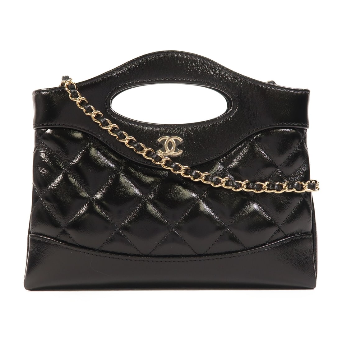CHANEL 31 Nano Lambskin Black 2 Way Shoulder Bag AP3656: CHANEL 31 Nano Lambskin Black 2 Way Shoulder Bag AP3656 This CHANEL 31 Nano 2 Way Shoulder Bag is crafted from luxurious black lambskin leather and features gold-tone hardware. Designed for versatilit