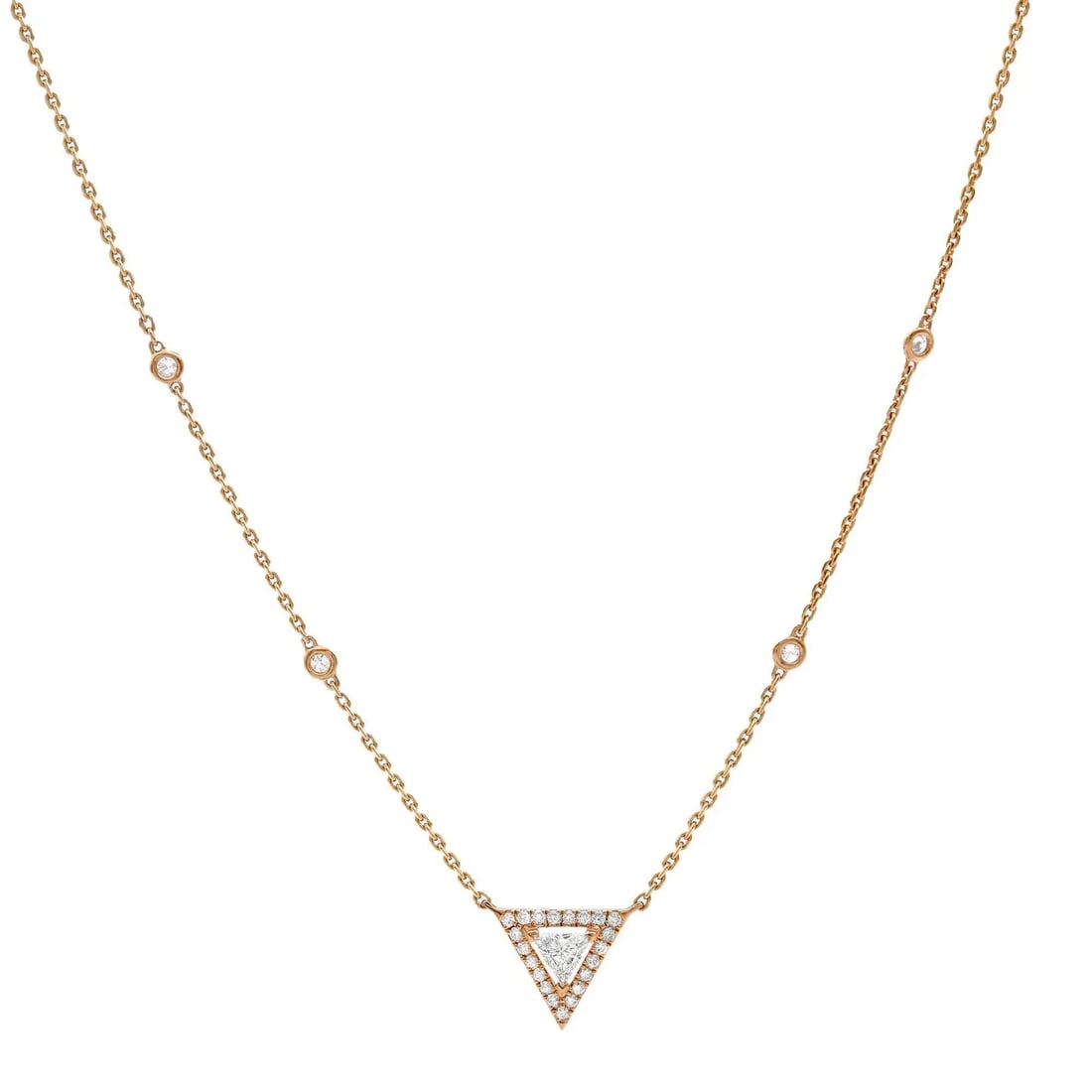 Messika Thea 0.48Ct Diamond Necklace 18K Rose Gold 17.5 Inch: Messika Thea 0.48Ct Diamond Necklace 18K Rose Gold 17.5 Inch Experience elegance with this exquisite Messika Thea diamond chain necklace, featuring a stunning prong set triangular diamond at its cente