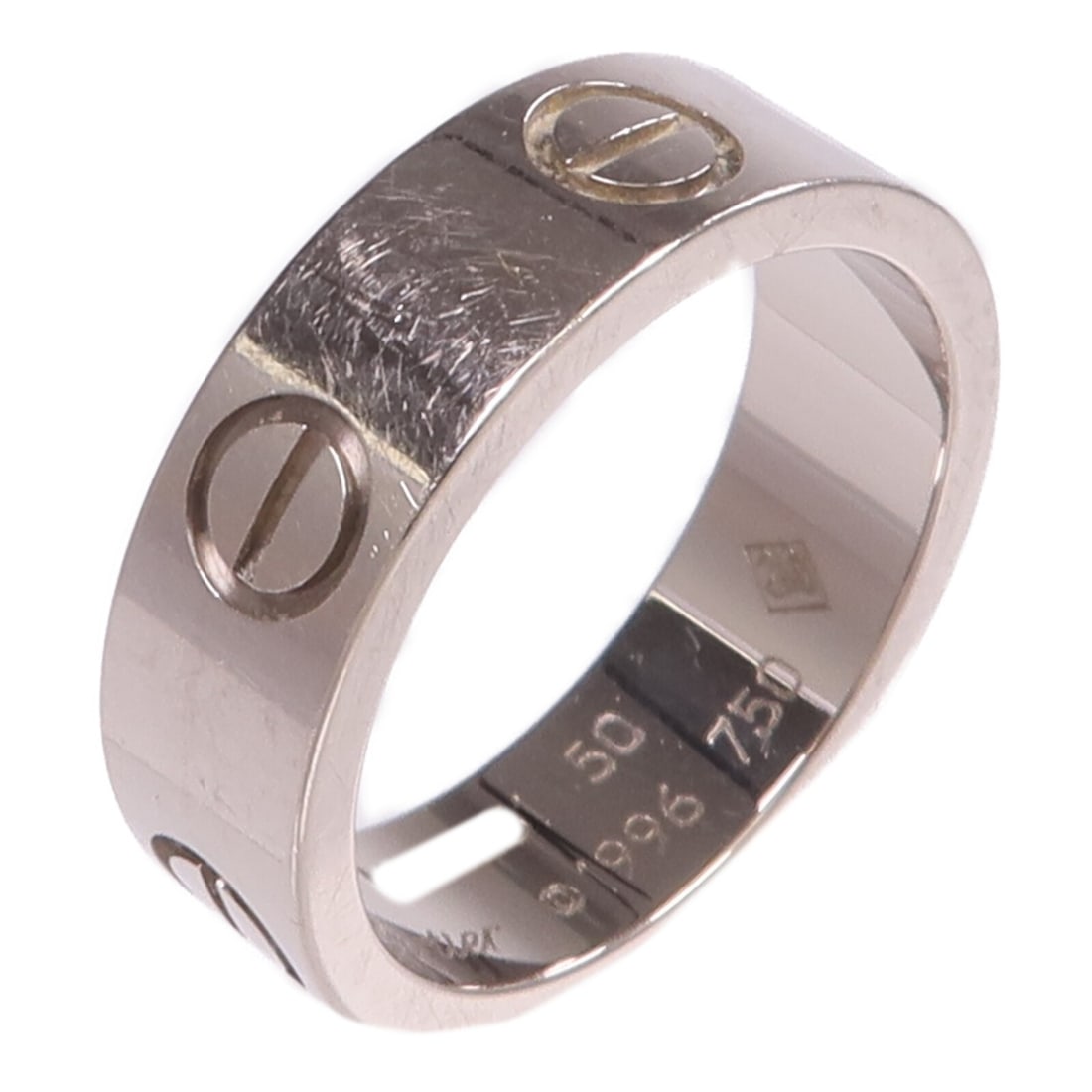 Love Collection 18K White Gold Unisex Ring Size 5.25 by Cartier: Love Collection 18K White Gold Unisex Ring Size 5.25 by Cartier This Cartier Love ring is crafted from 18K white gold and features a sleek, minimalist design. Suitable for unisex wear, the ring is siz
