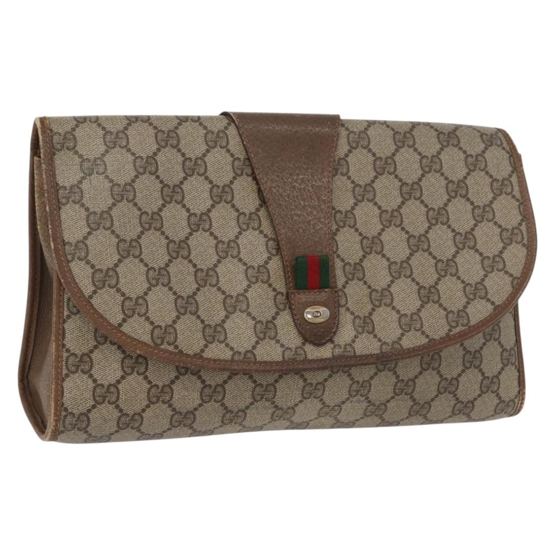 Gucci GG Supreme Sherry Web Beige PVC Leather Clutch 89 01 031 Italy: Gucci GG Supreme Sherry Web Beige PVC Leather Clutch 89 01 031 Italy This is a GUCCI GG Supreme Web Sherry Line clutch bag in beige and gold, crafted from PVC leather and GG canvas. Designed for women