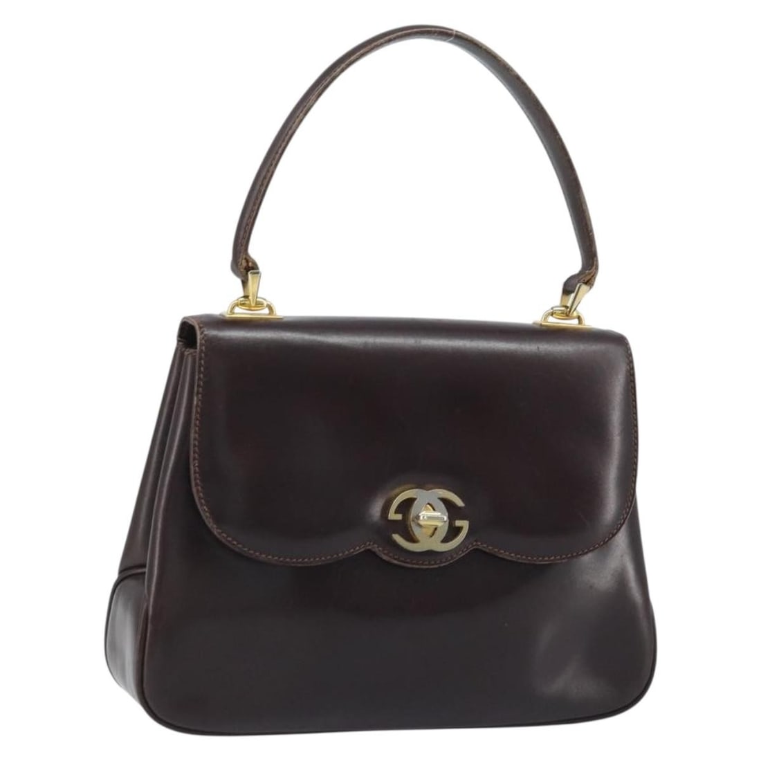 Gucci Brown Leather Women's Handbag with Gold Tone Accents: Gucci Brown Leather Women's Handbag with Gold Tone Accents This GUCCI women's handbag is crafted from brown and gold leather, showcasing a classic and versatile design. The bag features dual handles a