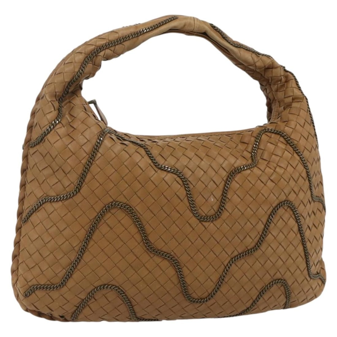 Bottega Veneta Brown Intrecciato Leather Handbag 169866 with Mirror: Bottega Veneta Brown Intrecciato Leather Handbag 169866 with Mirror This Bottega Veneta Intrecciato handbag is crafted from brown leather and features the signature woven design. The bag is made in It